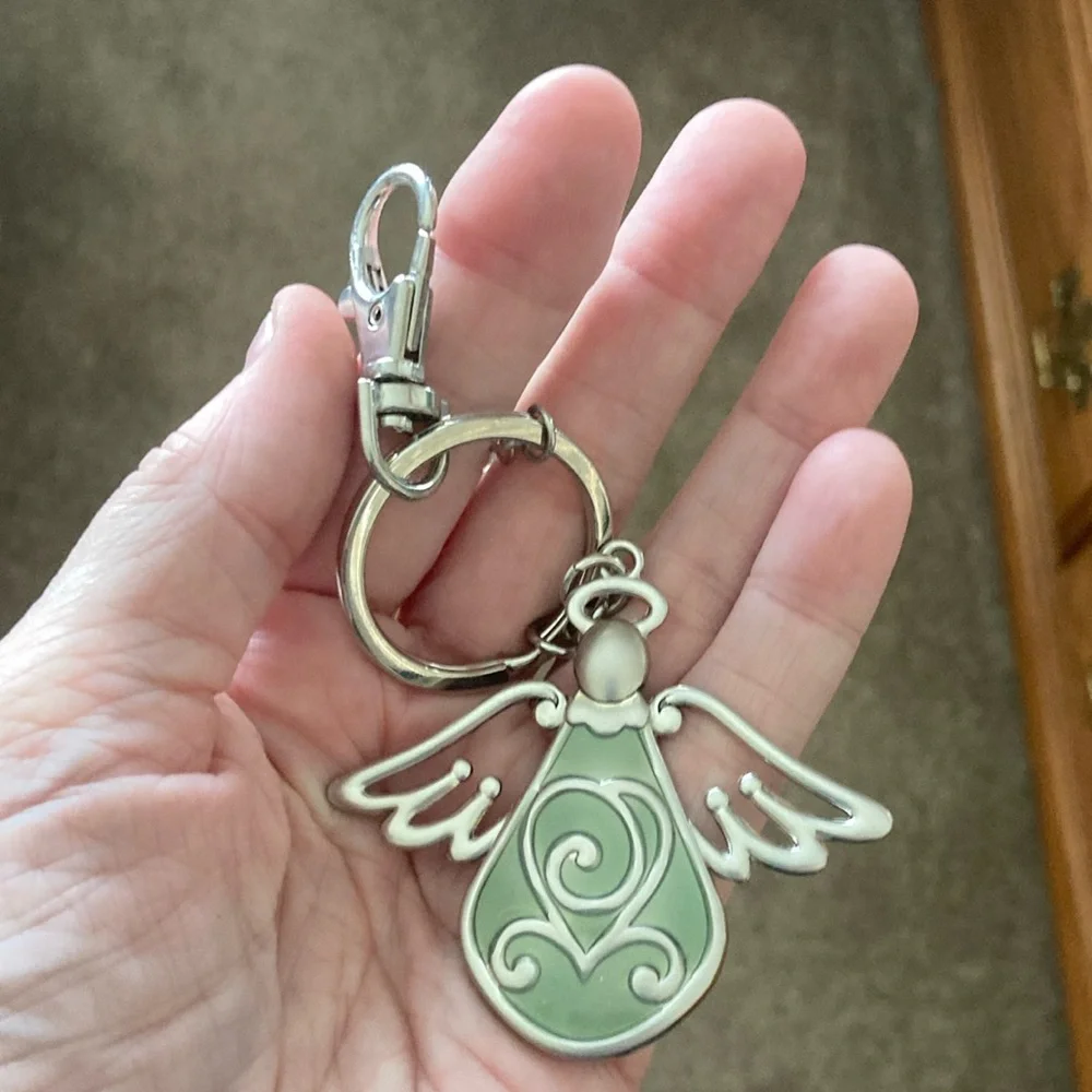 Green and Silver Angel friendship  Keyring - Picture 3 of 3